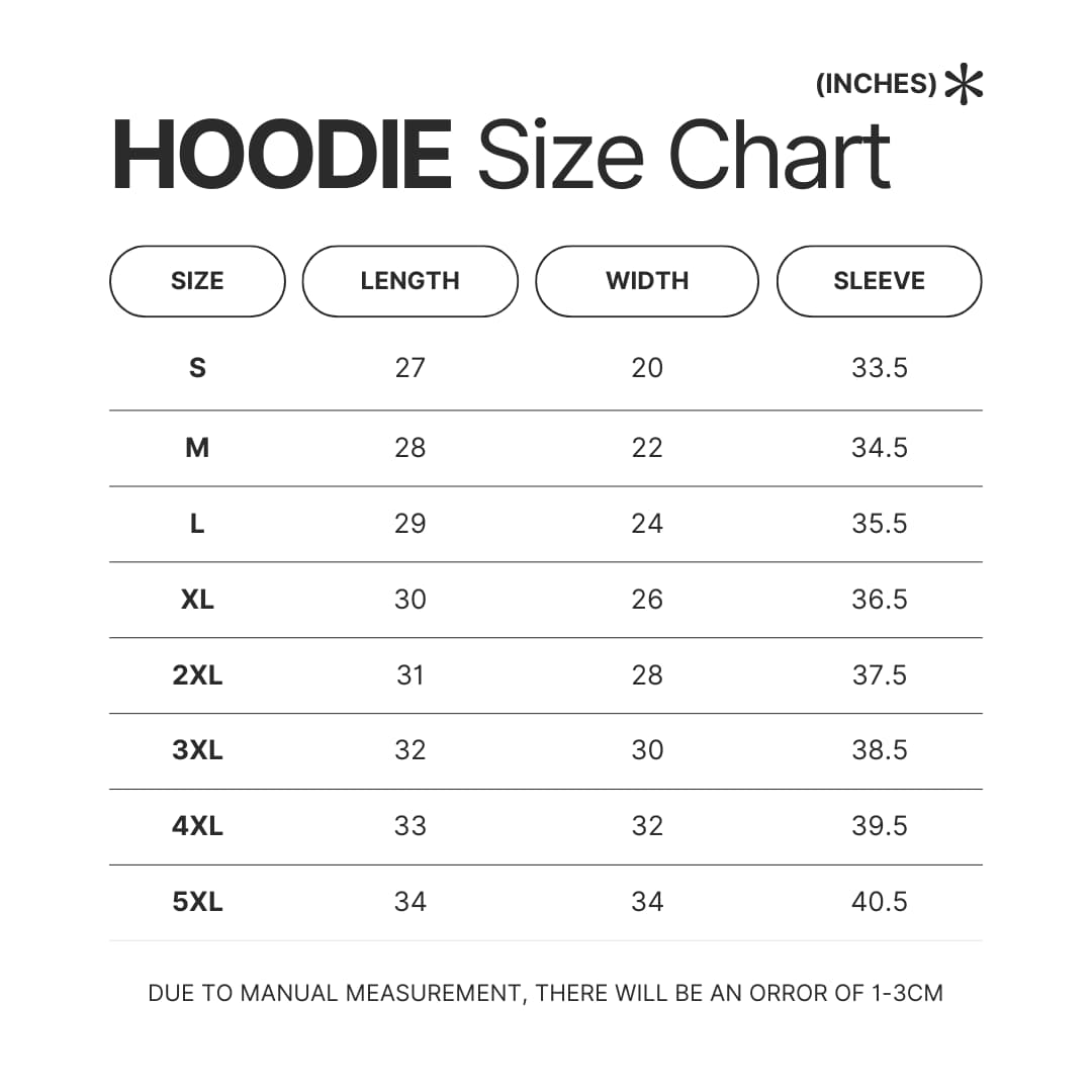 Hoodie Size Chart - Cow Niche