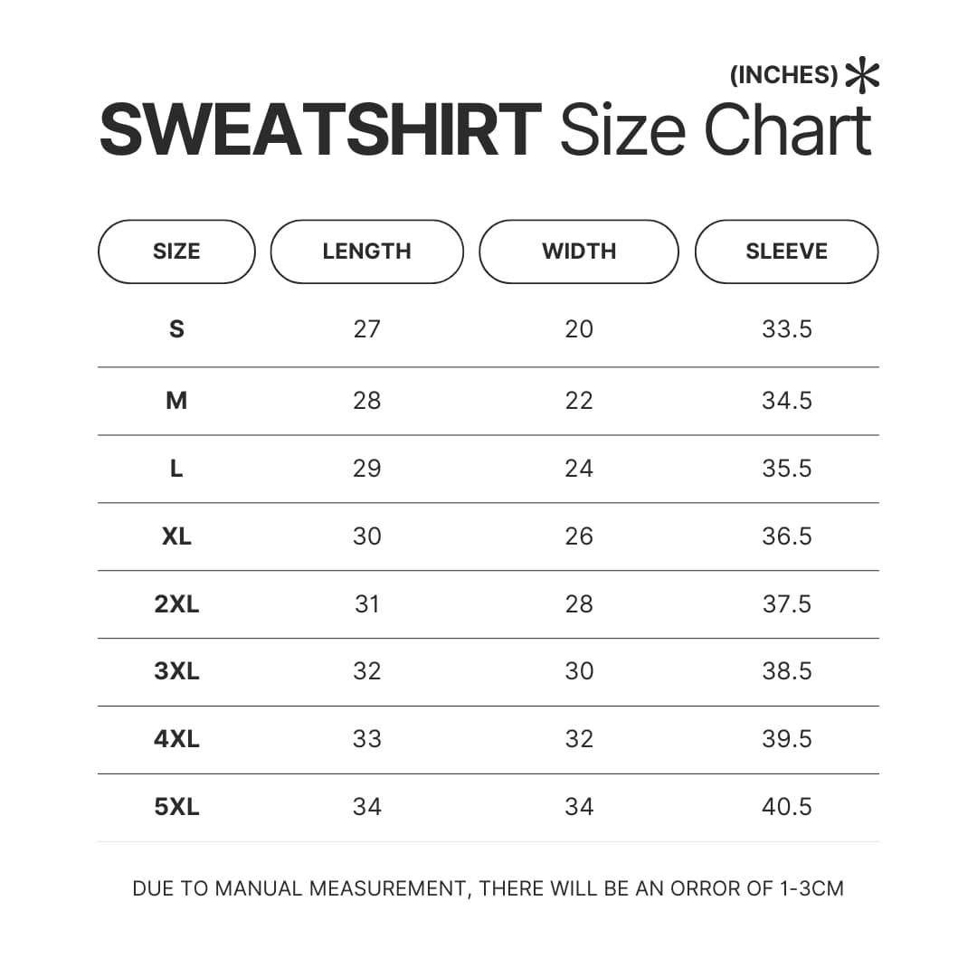 Sweatshirt Size Chart - Cow Niche