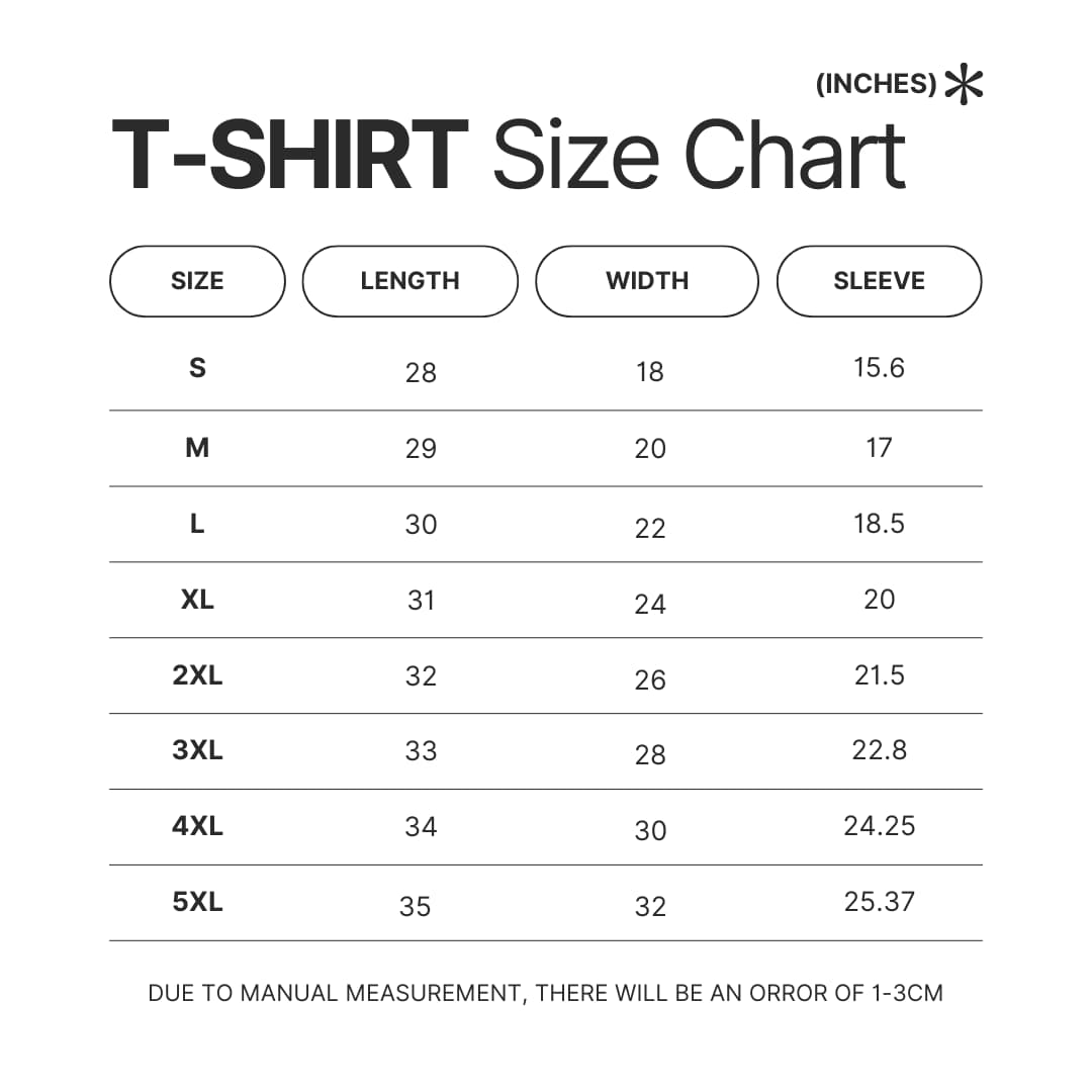 T shirt Size Chart - Cow Niche