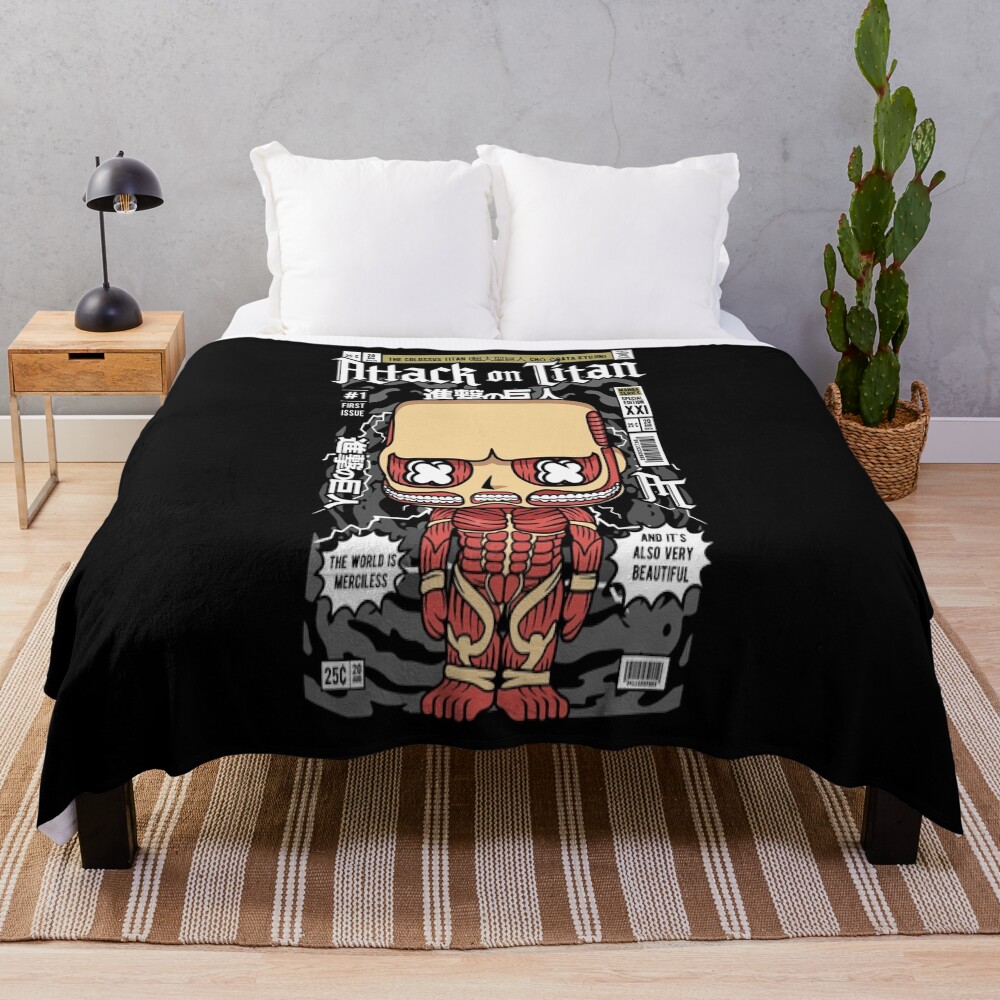 Attack On Titan The Colossus Titan Shingeki No Kyojin Cho Ogata Kyojin The World Is Merciless And It S Also Very Beautiful Anime Manga Throw Blanket