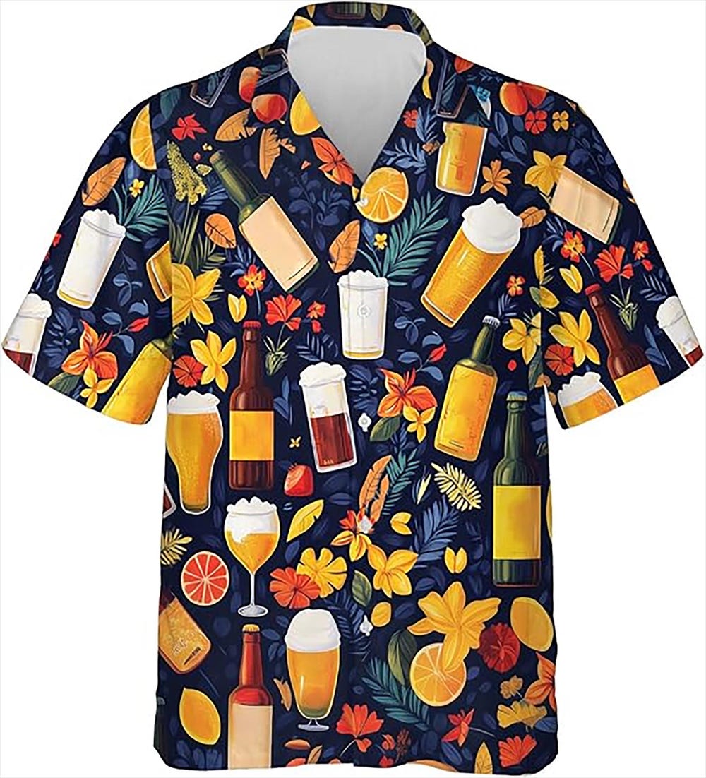 Hawaiian Shirt Cocktail Beer Print, Tropical Summer Aloha Shirt for Men, Beach Party Vacation Outfit, Fun Floral Drink Shirt - Image 2