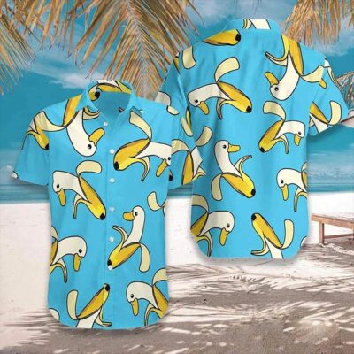 Funny Banana Duck Hawaiian Shirt, Novelty Tropical Button Up, Couples Matching Outfit, Beach Vacation Wear, Summer Party Shirt
