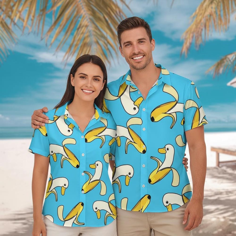 Funny Banana Duck Hawaiian Shirt, Novelty Tropical Button Up, Couples Matching Outfit, Beach Vacation Wear, Summer Party Shirt - Image 5