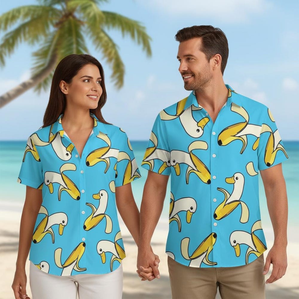 Funny Banana Duck Hawaiian Shirt, Novelty Tropical Button Up, Couples Matching Outfit, Beach Vacation Wear, Summer Party Shirt - Image 6