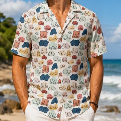 Funny Novelty Hawaiian Shirt for Men, Tropical Button Up Beach Shirt, Casual Summer Vacation Party Outfit for Him