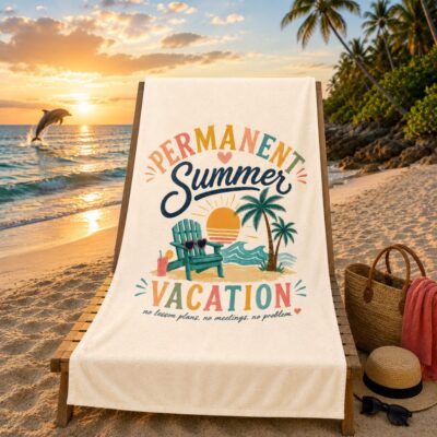 Teacher Retirement Beach Towel, Permanent Summer Vacation Towel, Retired Teacher Gift, Retirement Beach Trip Towel, Pool Towel for Women
