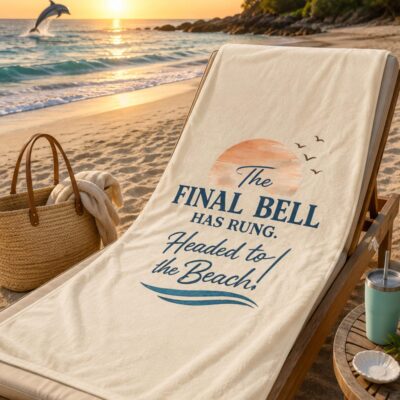 Teacher Retirement Beach Towel, Final Bell Has Rung Towel, Retired Teacher Gift, Beach Vacation Towel, Retirement Pool Towel for Women